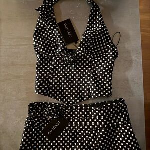 Outcast Black and White Polka Dot Halter Top and Skirt Set
